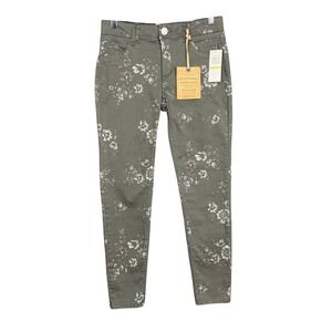 Democracy Pants Womens 4 Olive Green Floral Ab Technology Ankle Slimming NWT